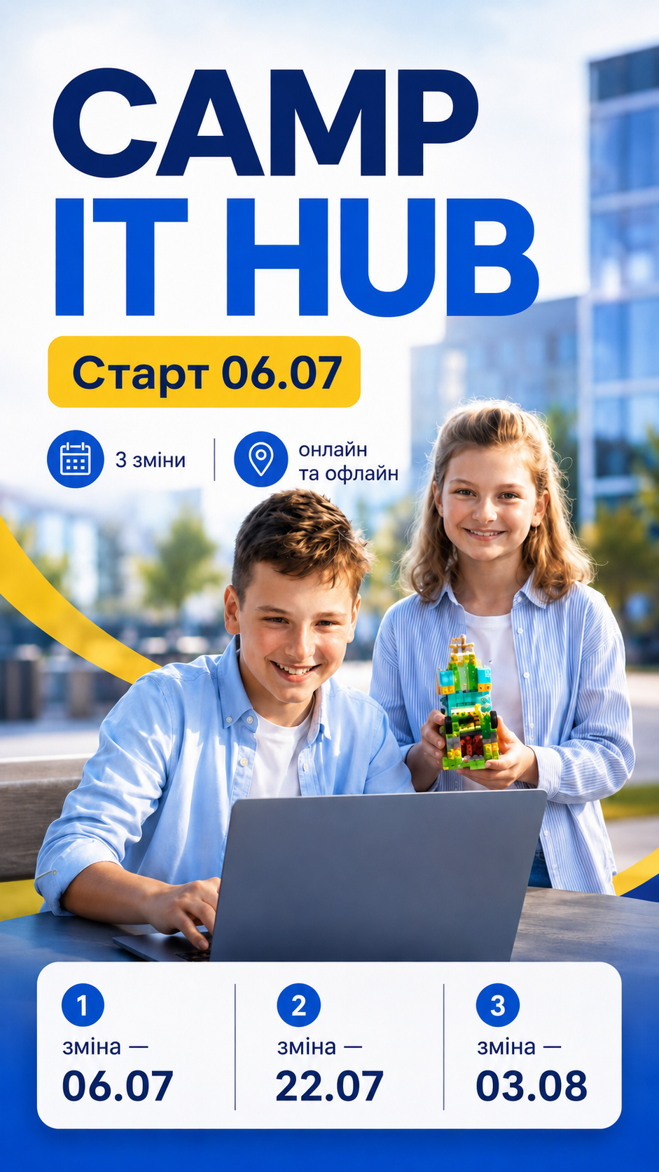 Camp IT Hub poster with summer IT camp dates